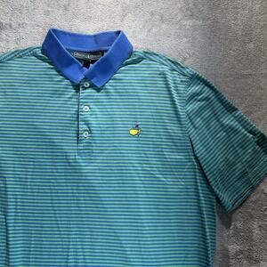 Masters Collection Shirt Mens L Green Golf Polo Striped Pullover Logo Tour